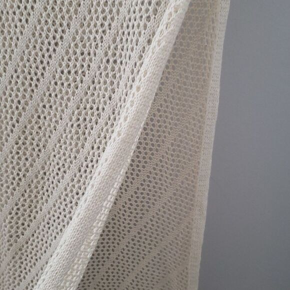 Elegant Cream Knit Dress Open Crochet Maxi With Slit Swim Cover Up - Picture 4 of 4